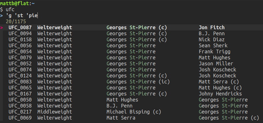 FZF searcher in action